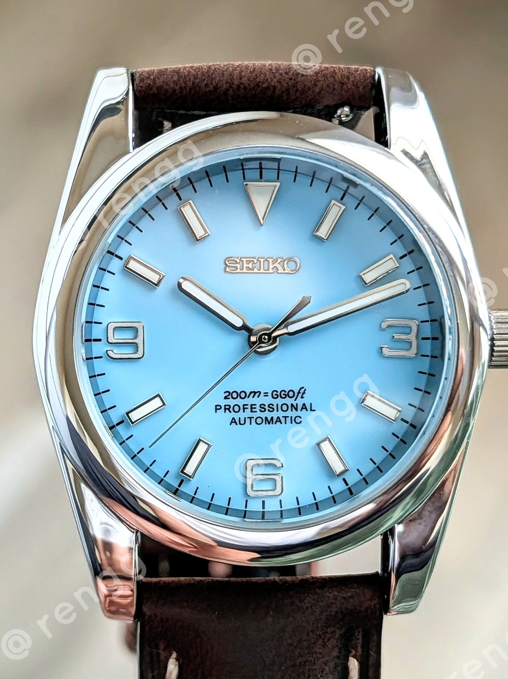 36mm Seiko TMI VH31 Light Blue Dial Mod Dress Watch Formal Smooth Sweep Second